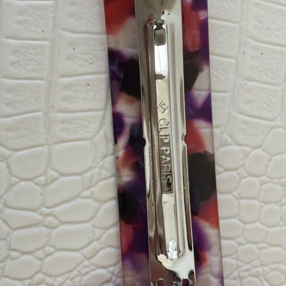 ETRO Milano Made in ITALY Purple Red HAIR CLIP Silver Plated PEGASUS 3.75x1\